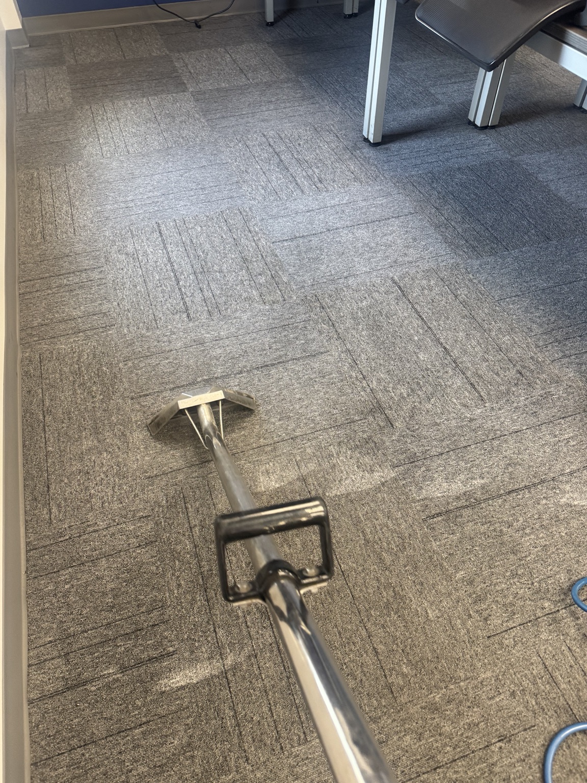 Commercial carpet extraction in progress